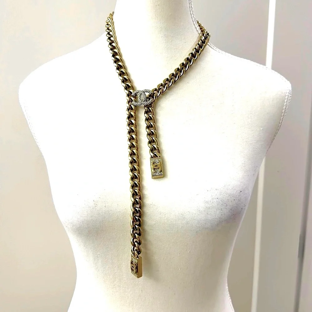 Chanel necklace gold color & Strauss CC Bolero NWT, Full Set - Picture 8 of 16